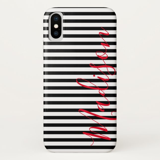 Black and White Stripes  Personalized Name Case-Mate iPhone Case (Back)
