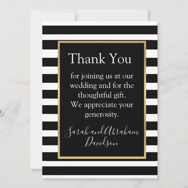 Black and White Stripes Pre-filled Thank You Cards (Front)