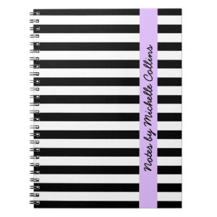 Black and white stripes purple personalized name notebook