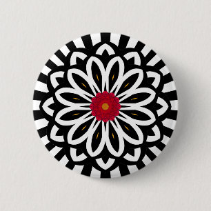 Black and White Stripes Red Floral Fantasy 2 Inch Round Button