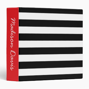 Black and White Stripes Red Personalized Binder
