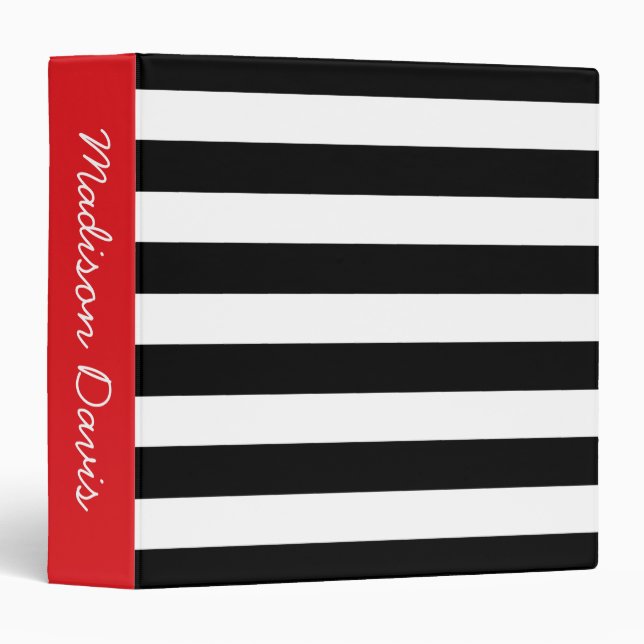 Black and White Stripes Red Personalized Binder (Front/Spine)