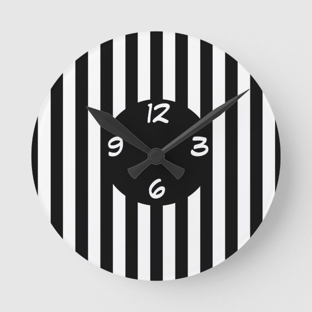 Black and White Stripes Round Clock (Front)
