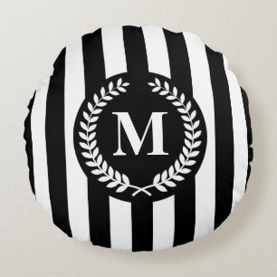 Black and White Stripes Round Pillow