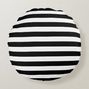 Black and White Stripes Round Pillow