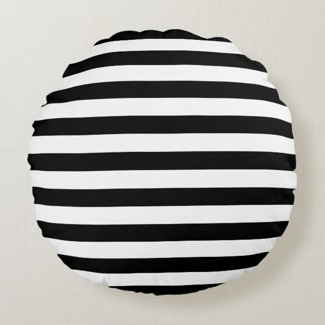 Black and White Stripes Round Pillow (Front)
