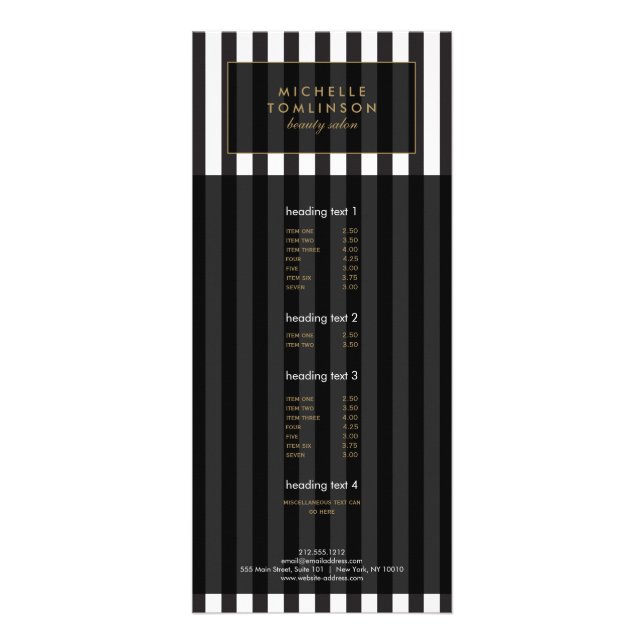 Black and White Stripes Salon III Rack Card (Front)