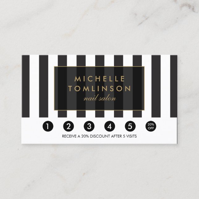 Black and White Stripes Salon Loyalty Card (Front)