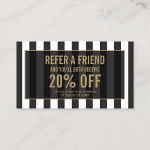 Black and White Stripes Salon Referral Card