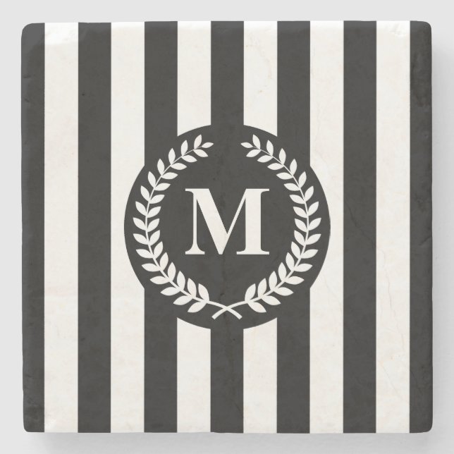 Black and White Stripes Stone Coaster (Front)
