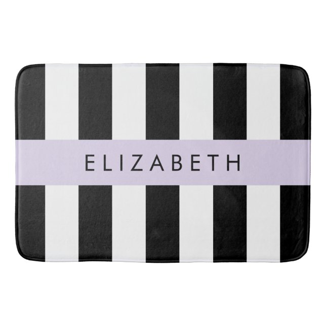 Black and White Stripes, Striped, Lines, Your Name Bath Mat (Front)