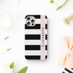 Black and White Stripes, Striped, Lines, Your Name iPhone 12 Pro Case