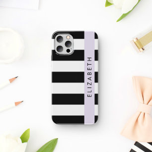 Black and White Stripes, Striped, Lines, Your Name iPhone 12 Pro Case