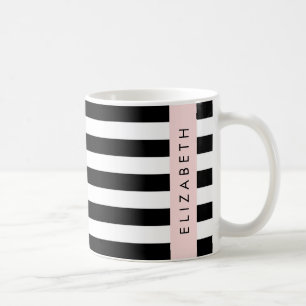 Black and White Stripes, Striped, Lines, Your Name Coffee Mug
