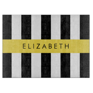 Black and White Stripes, Striped, Lines, Your Name Cutting Board