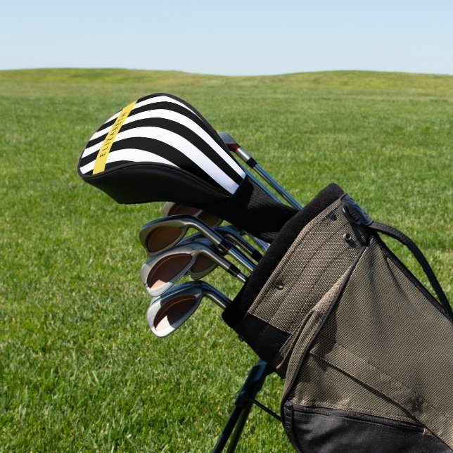 Black and White Stripes, Striped, Lines, Your Name Golf Head Cover (In Situ)
