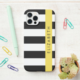Black and White Stripes, Striped, Lines, Your Name iPhone 12 Pro Case