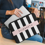 Black and White Stripes, Striped, Lines, Your Name Laptop Sleeve<br><div class="desc">Elegant,  stylish and sophisticated stripes in black and white colour. Modern and trendy gift,  perfect for the stripes lover in your life. Personalize by adding your name,  nickname,  monogram or initials.</div>