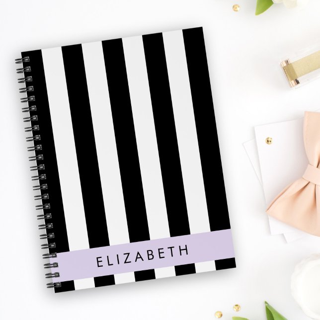 Black and White Stripes, Striped, Lines, Your Name Notebook (Creator Uploaded)