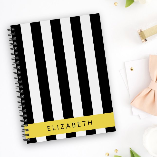 Black and White Stripes, Striped, Lines, Your Name Notebook (Creator Uploaded)