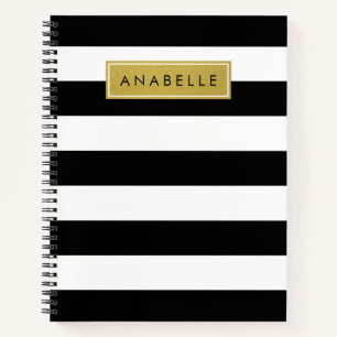 Black and White Stripes, Striped, Lines, Your Name Notebook
