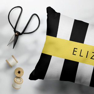 Black and White Stripes, Striped, Lines, Your Name Pillowcase