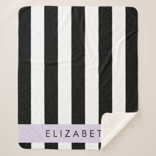 Black and White Stripes, Striped, Lines, Your Name Sherpa Blanket