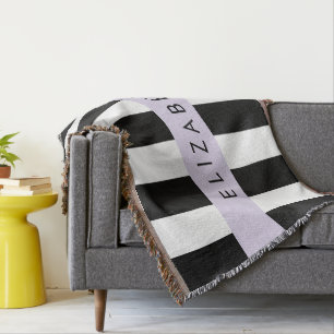 Black and White Stripes, Striped, Lines, Your Name Throw Blanket