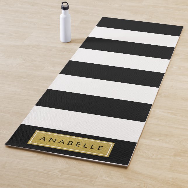 Black and White Stripes, Striped, Lines, Your Name Yoga Mat (In Situ)