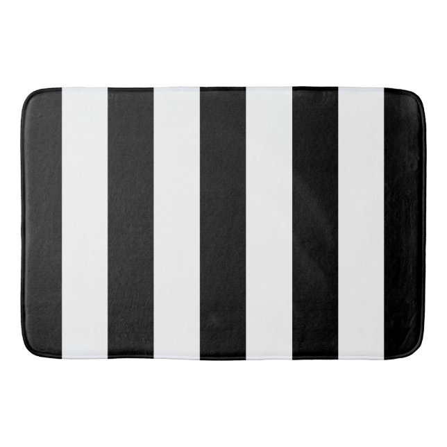 Black and White Stripes, Striped Pattern, Lines Bath Mat (Front)