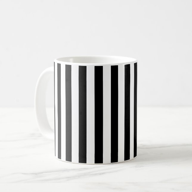 Black and White Stripes, Striped Pattern, Lines Coffee Mug (Front Left)