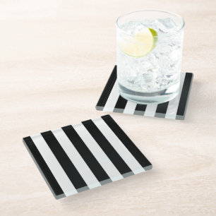Black and White Stripes, Striped Pattern, Lines Glass Coaster