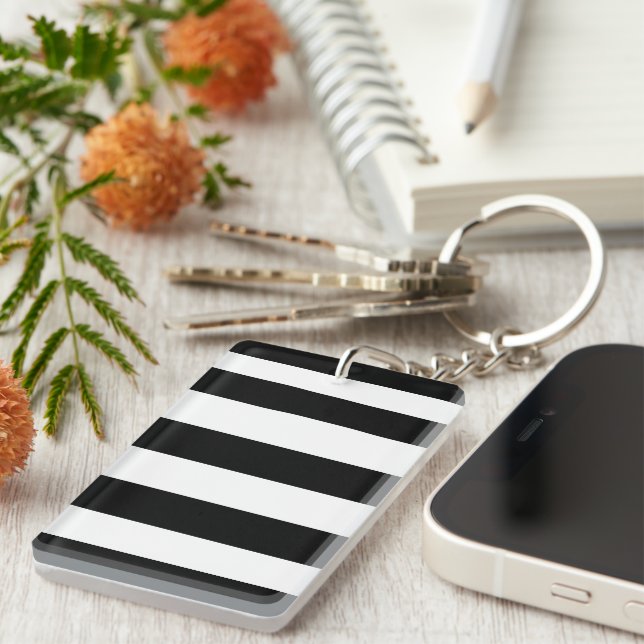 Black and White Stripes, Striped Pattern, Lines Keychain (Front Right)