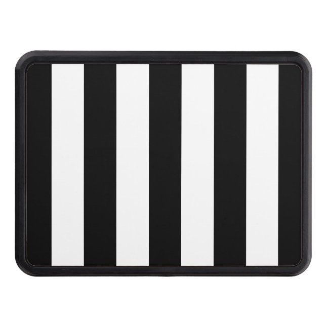 Black and White Stripes, Striped Pattern, Lines Trailer Hitch Cover (Front)