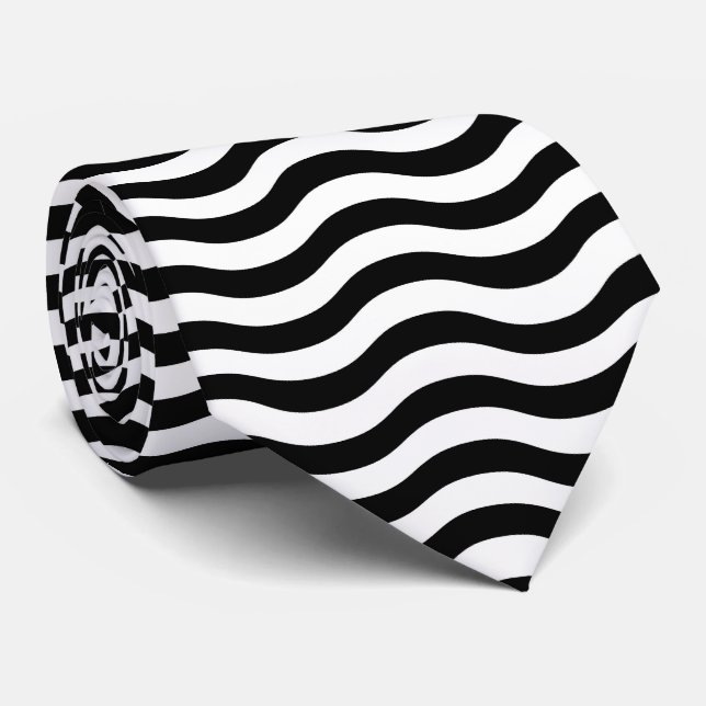 Black And White Stripes Tie (Rolled)