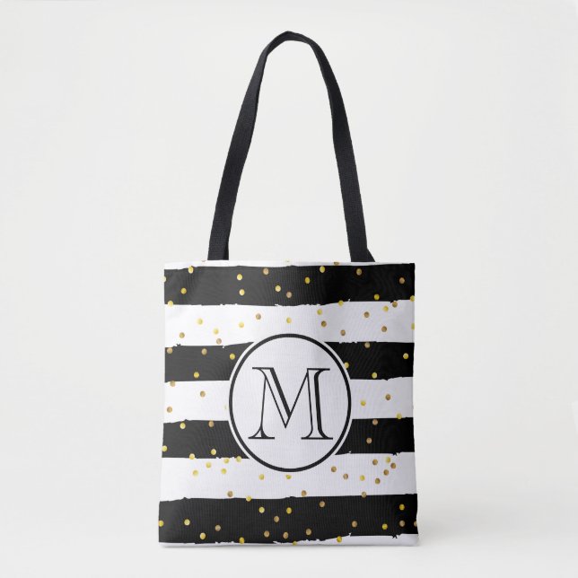 Black and White Stripes Tote Bag (Front)