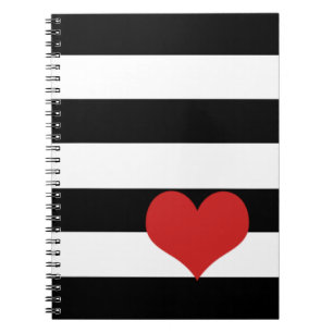 Black and White Stripes w/Red Heart Notebook