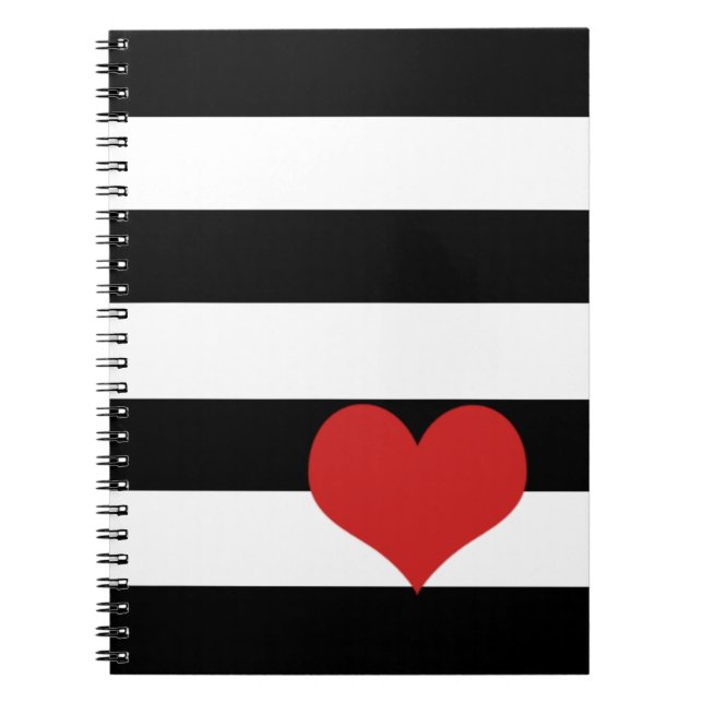 Black and White Stripes w/Red Heart Notebook (Front)