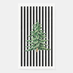 Black and White Stripes Watercolor Christmas Tree Napkin