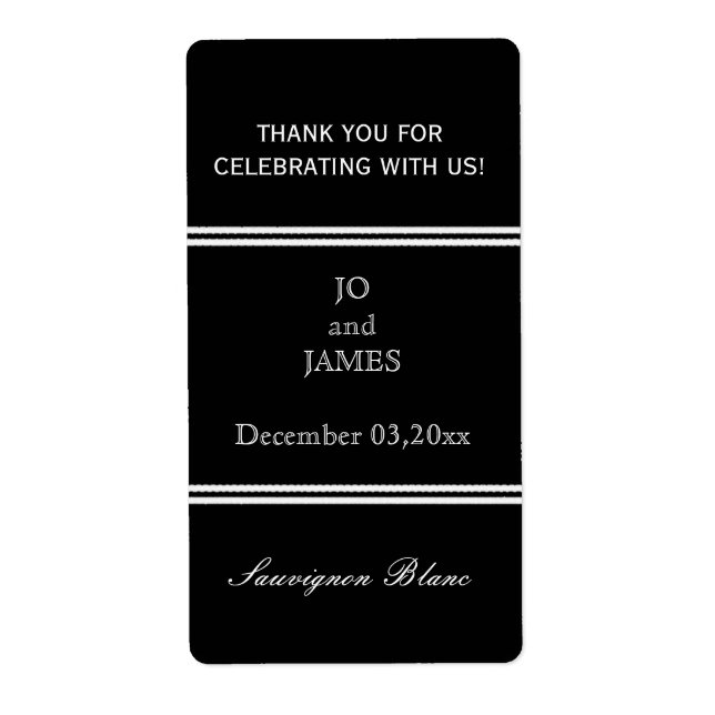 Black and white stripes wedding wine favour (Front)