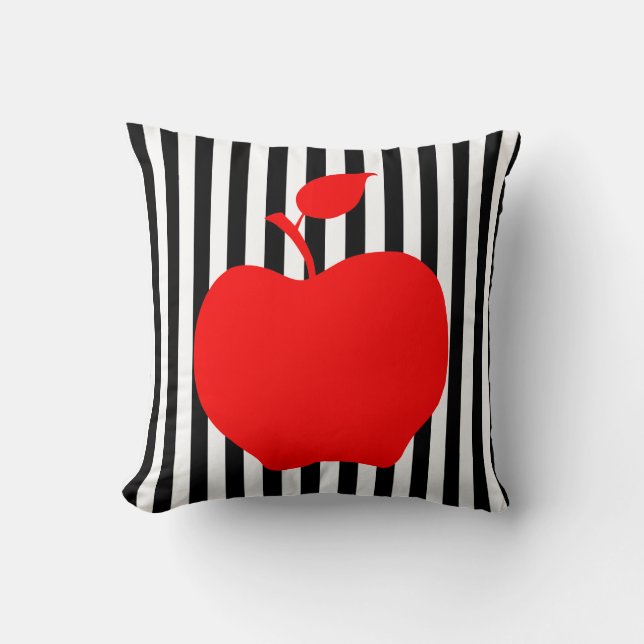 Black and White Stripes with Apple Throw Pillow (Front)
