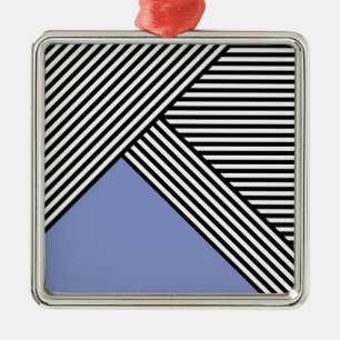 Black and white stripes with blue triangle  metal ornament
