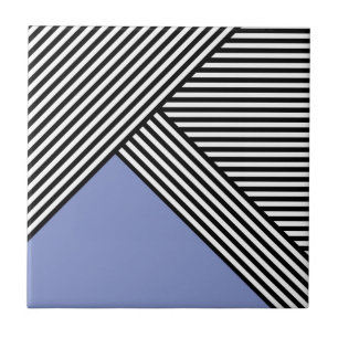 Black and white stripes with blue triangle   tile
