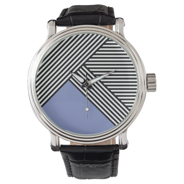 Black and white stripes with blue triangle  watch (Front)