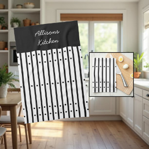 Black and white stripes with dots. Custom  Kitchen Towel