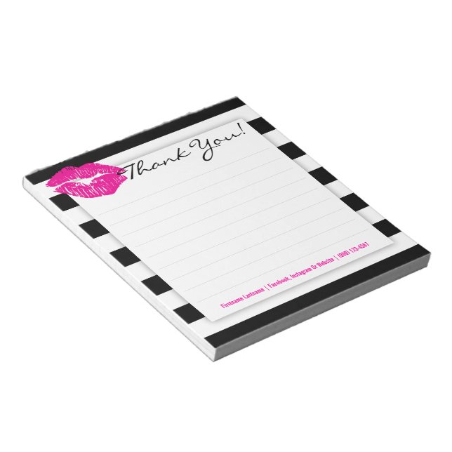 Black and White Stripes with Hot Pink Lips Notepad (Angled)