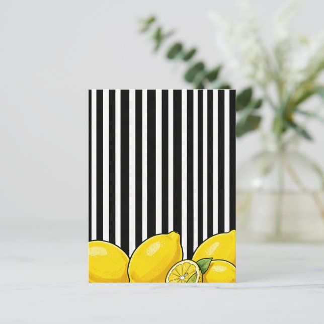 Black and white stripes with lemons postcard (Standing Front)