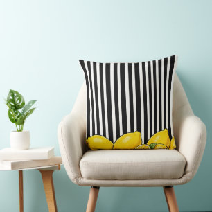 Black and white stripes with lemons throw pillow