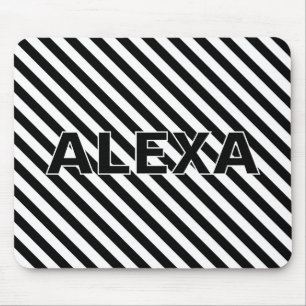 Black and White Stripes with Name Mouse Pad