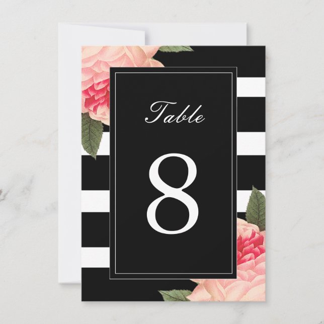 Black and White Stripes with Peonie Table Numbers (Front)